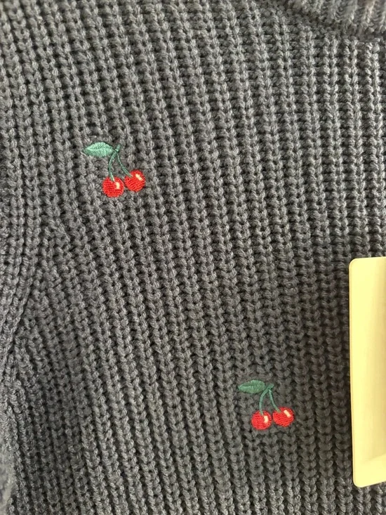 NWT Lucky Brand Navy Sweater with Cherry Embroidery - Picture 3 of 5